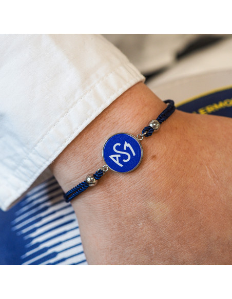 Bracelet ASM - coton bleu - Logo blanc fond bleu – Bijoux Officiels ASM Clermont