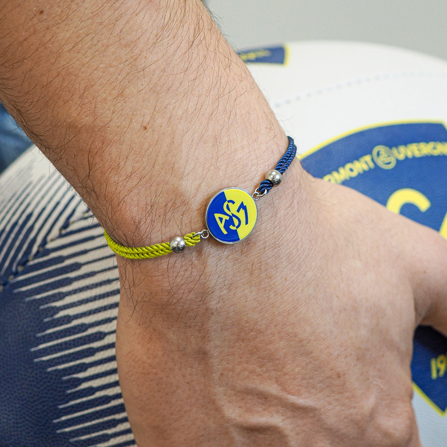 Bracelet ASM - coton bleu et jaune - Logo croisé jaune et bleu – Bijoux Officiels ASM Clermont