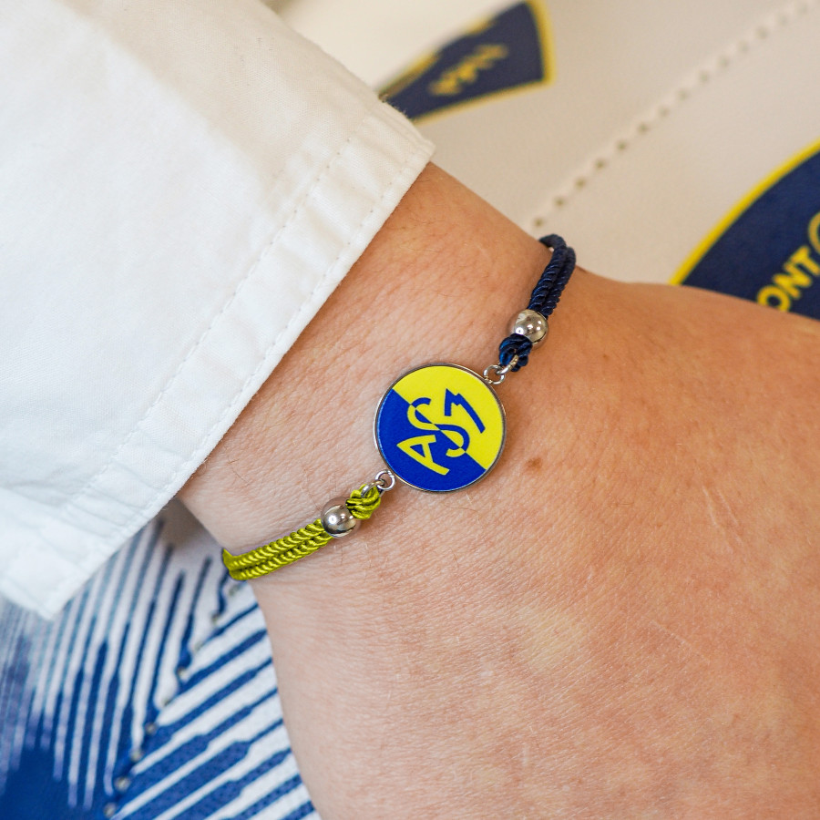 Bracelet ASM - coton bleu et jaune - Logo croisé jaune et bleu – Bijoux Officiels ASM Clermont