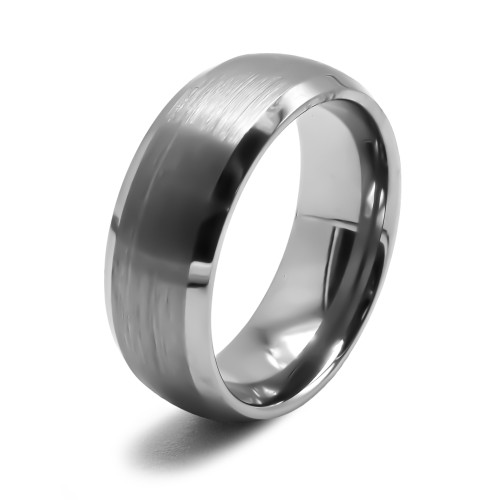 Bague tungstène - effet brossé - finition bombée - largeur 8mm - Carla Valenti