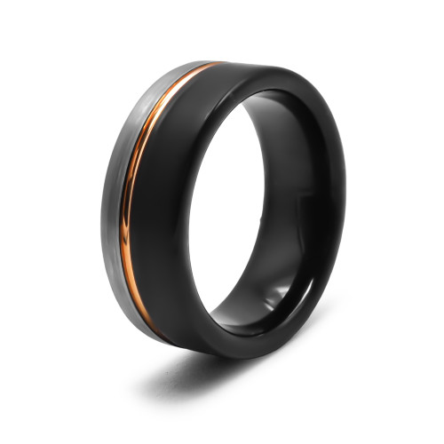 Bague tungstène - 2 tons acier et noir - rainure rosée - largeur 8mm - Carla Valenti
