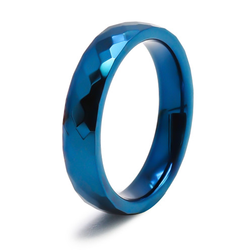 Bague tungstène - finition facettée bleu - largeur 4mm - Carla Valenti