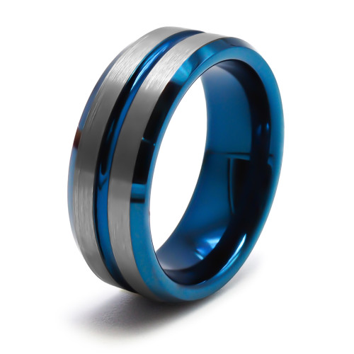 Bague tungstène - 2 tons - bleus et acier - largeur 8mm - Carla Valenti