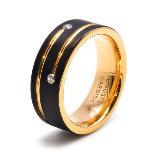 Bague tunsgtène - 2 tons - doré et noir - zircons - Carla Valenti