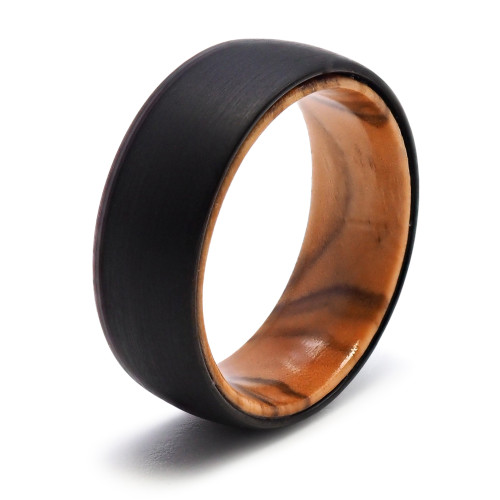 Bague tungstène - noir - intérieur confort bois - 8mm - Carla Valenti