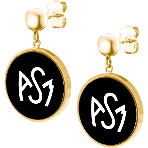 Boucles d'oreilles ASM - acier doré - Logo blanc fond noir – Bijoux Officiels ASM Clermont