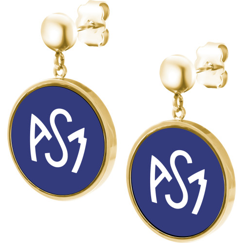 Boucles d'oreilles ASM - acier doré - Logo blanc fond bleu – Bijoux Officiels ASM Clermont