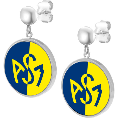 Boucles d'oreilles ASM - acier argent - Logo croisé bleu et jaune – Bijoux Officiels ASM Clermont