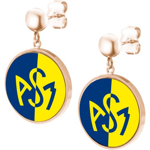 Boucles d'oreilles ASM - acier rosé - Logo croisé bleu et jaune – Bijoux Officiels ASM Clermont