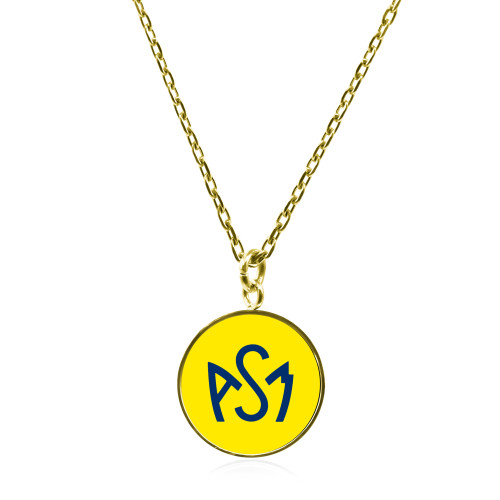 Collier ASM - acier doré - Logo bleu fond jaune – Bijoux Officiels ASM Clermont