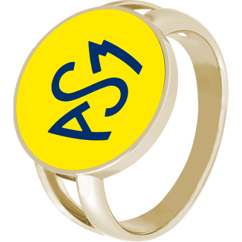 Bague ASM - acier doré - Logo bleu fond jaune – Bijoux Officiels ASM Clermont