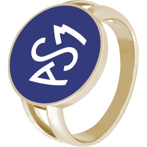 Bague ASM - acier doré - Logo blanc fond bleu – Bijoux Officiels ASM Clermont