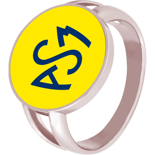 Bague ASM - acier rosé - Logo bleu fond jaune – Bijoux Officiels ASM Clermont