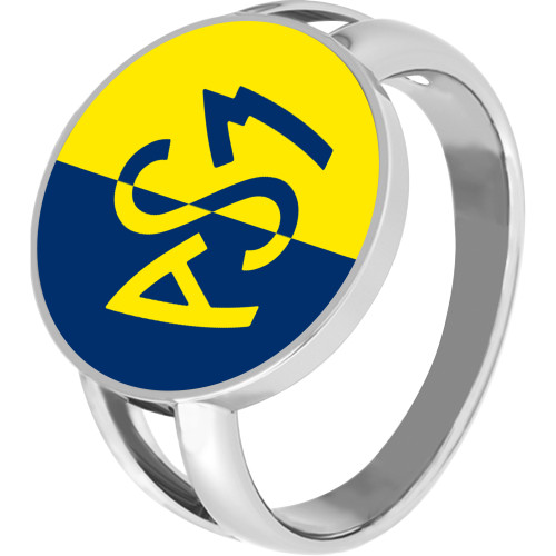 Bague ASM - acier argenté - Logo croisé jaune et bleu – Bijoux Officiels ASM Clermont