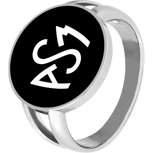Bague ASM - acier argenté - Logo blanc fond noir – Bijoux Officiels ASM Clermont