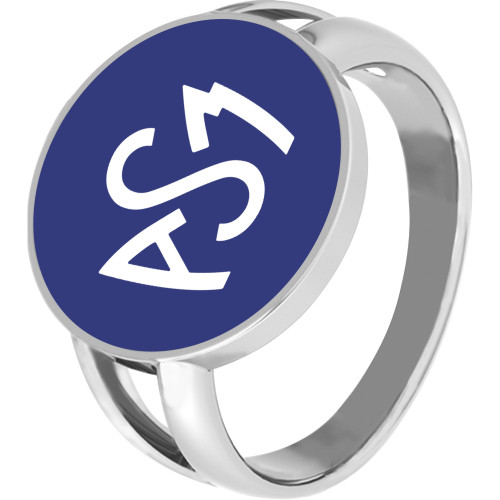 Bague ASM - acier argenté - Logo blanc fond bleu – Bijoux Officiels ASM Clermont