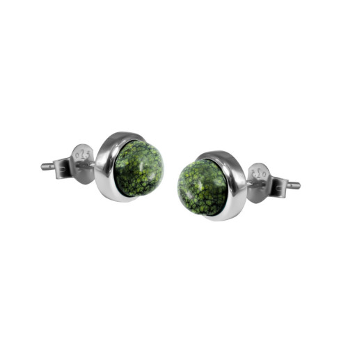 Boucles d'oreilles argent rhodié - 2g -  serpentine - cabochon - 6mm