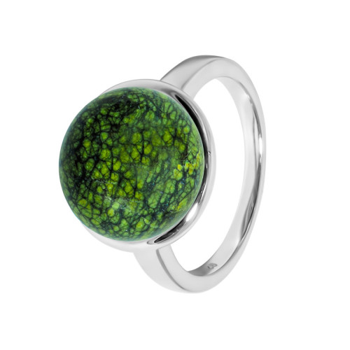 Bague argent rhodié - 3,3g -  serpentine - cabochon - 12mm - T50 à 64