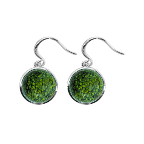 Boucles d'oreilles argent rhodié - 3,2g -  serpentine - cabochon - 12mm