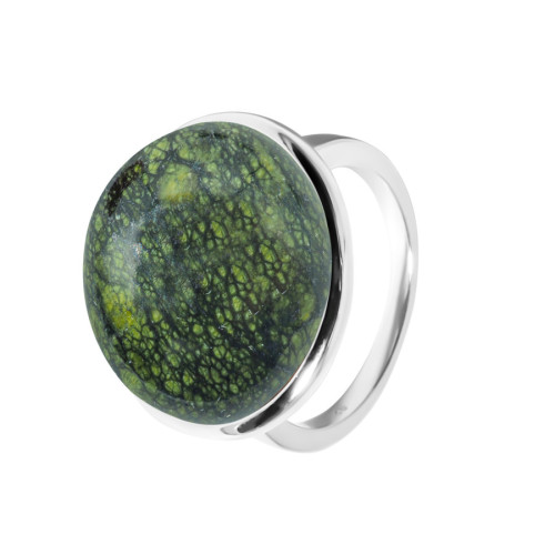 Bague argent rhodié - 5g -  serpentine - cabochon - 18mm - T52 à 64