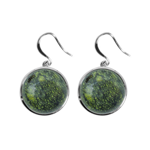 Boucles d'oreilles argent rhodié - 4,2g -  serpentine - cabochon - 18mm
