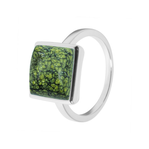 Bague argent rhodié - 3,2g -  serpentine - cabochon - 10x10mm - T50 à 64