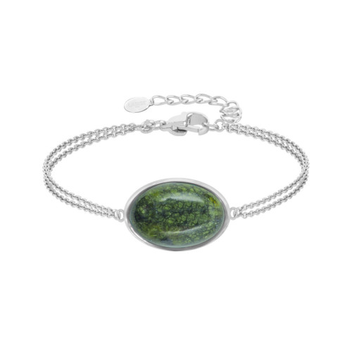 Bracelet argent rhodié - 3g -  serpentine - cabochon - 12x18mm - 15+5cm