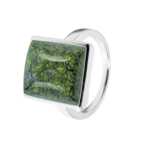 Bague argent rhodié - 4,5g -  serpentine - cabochon - 12x14mm - T52 à 64