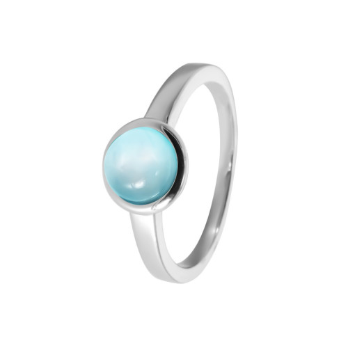 Bague argent rhodié - 2,5g -  Larimar - cabochon - 6mm - T50 à 64