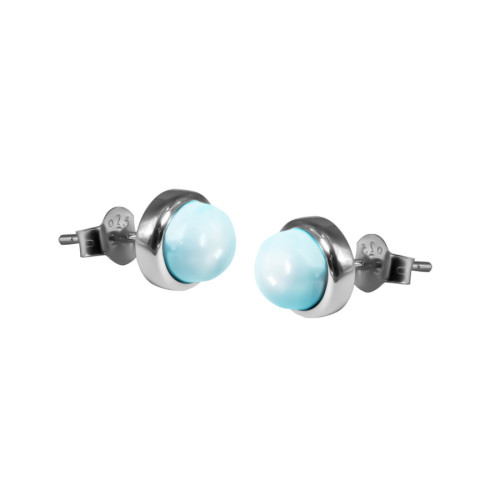 Boucles d'oreilles argent rhodié - 2g -  Larimar - cabochon - 6mm