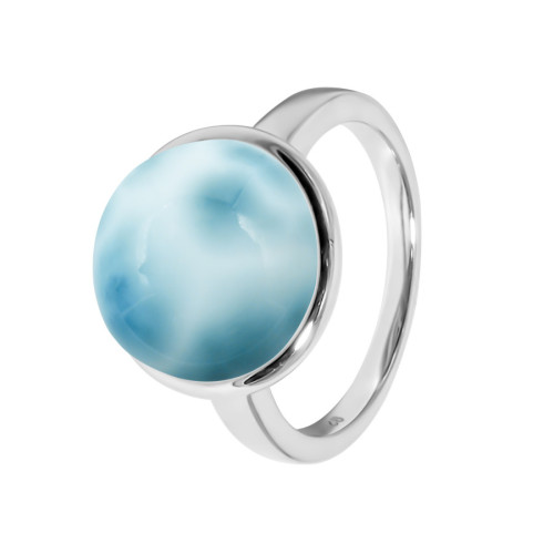 Bague argent rhodié - 3,3g -  Larimar - cabochon - 12mm - T50 à 64
