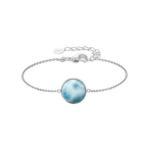 Bracelet argent rhodié - 2,5g -  Larimar - cabochon - 12mm - 15+5cm