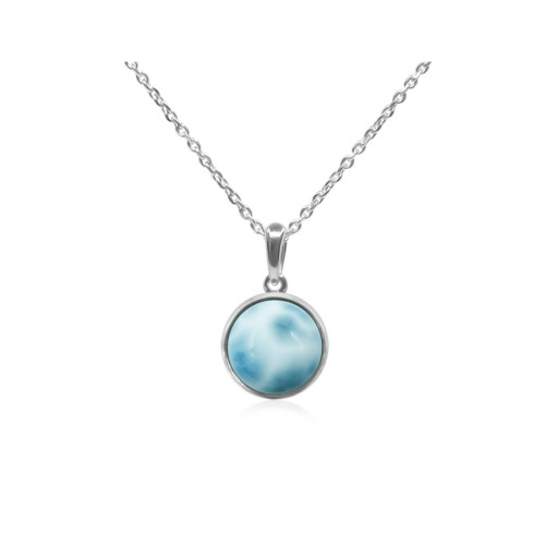 Pendentif argent rhodié - 1,4g -  Larimar - cabochon - 12mm