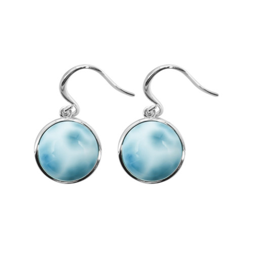 Boucles d'oreilles argent rhodié - 3,2g -  Larimar - cabochon - 12mm