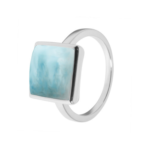 Bague argent rhodié - 3,2g -  Larimar - cabochon - 10x10mm - T50 à 64