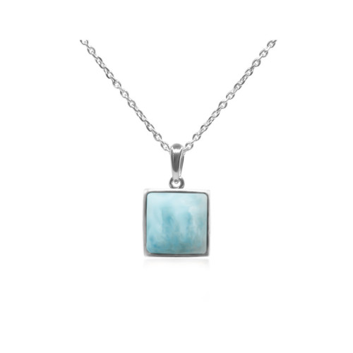Pendentif argent rhodié - 1,3g -  Larimar - cabochon - 10x10mm