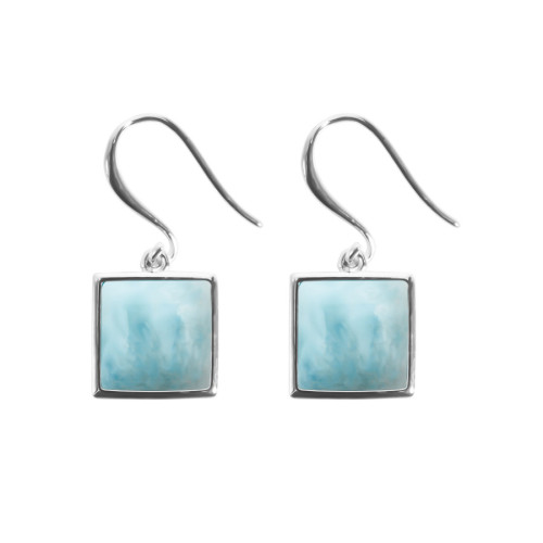 Boucles d'oreilles argent rhodié - 2,8g -  Larimar - cabochon - 10x10mm