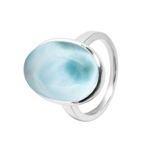 Bague argent rhodié - 4,5g -  Larimar - cabochon - 12x18mm - T52 à 64