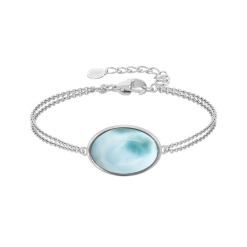 Bracelet argent rhodié - 3g -  Larimar - cabochon - 12x18mm - 15+5cm