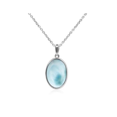 Pendentif argent rhodié - 1,7g -  Larimar - cabochon - 12x18mm