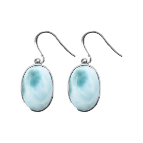Boucles d'oreilles argent rhodié - 3,5g -  Larimar - cabochon - 12x18mm