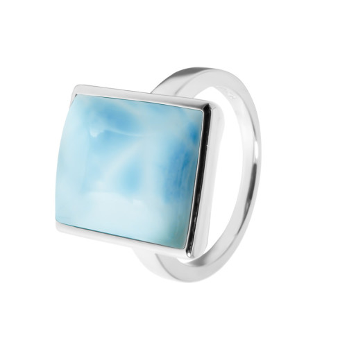 Bague argent rhodié - 4,5g -  Larimar - cabochon - 12x14mm - T52 à 64