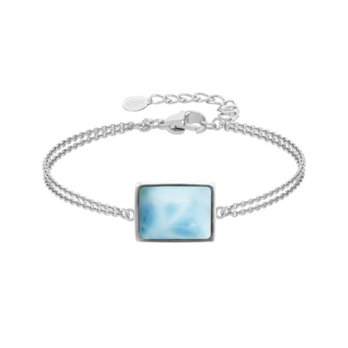 Bracelet argent rhodié - 3,2g -  Larimar - cabochon - 12x14mm - 15+5cm