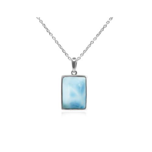 Pendentif argent rhodié - 2g -  Larimar - cabochon - 12x14mm