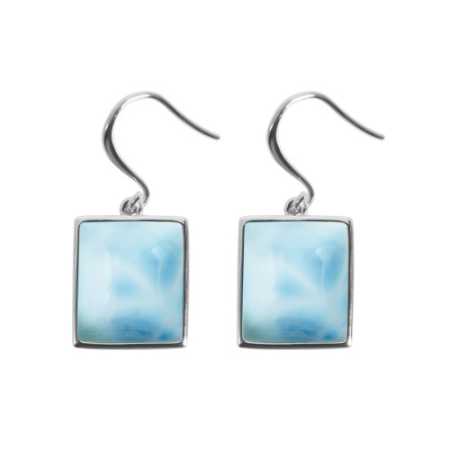 Boucles d'oreilles argent rhodié - 3,8g -  Larimar - cabochon - 12x14mm