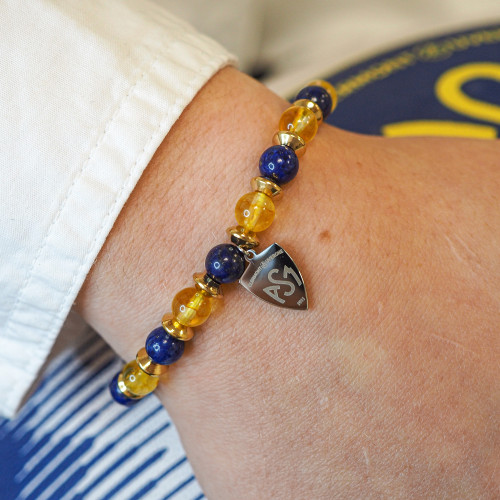 Bracelet ASM - acier élastique pierres naturelles pour femme  - citrine - lapiz lazuli – Bijoux Officiels ASM Clermont