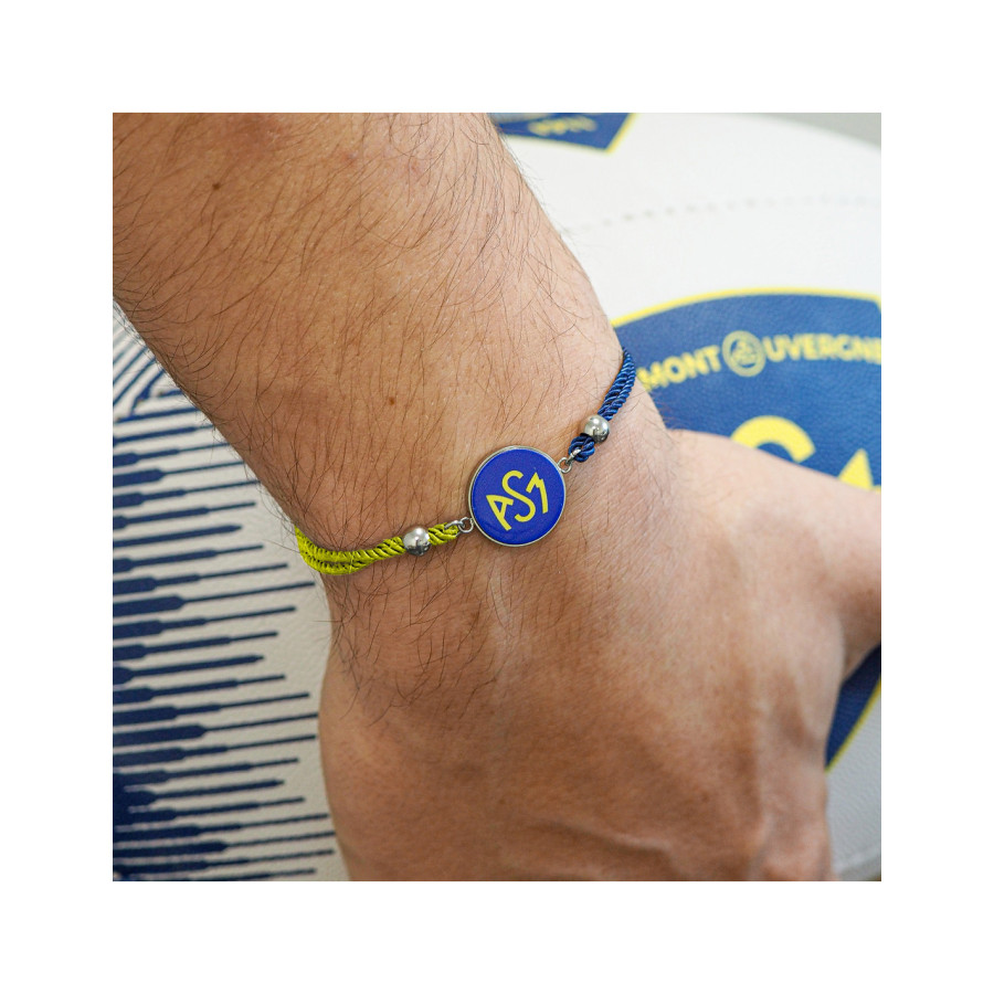 Bracelet ASM - coton bleu et jaune - Logo  jaune fond bleu – Bijoux Officiels ASM Clermont