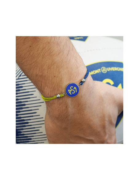 Bracelet ASM - coton bleu et jaune - Logo  jaune fond bleu – Bijoux Officiels ASM Clermont