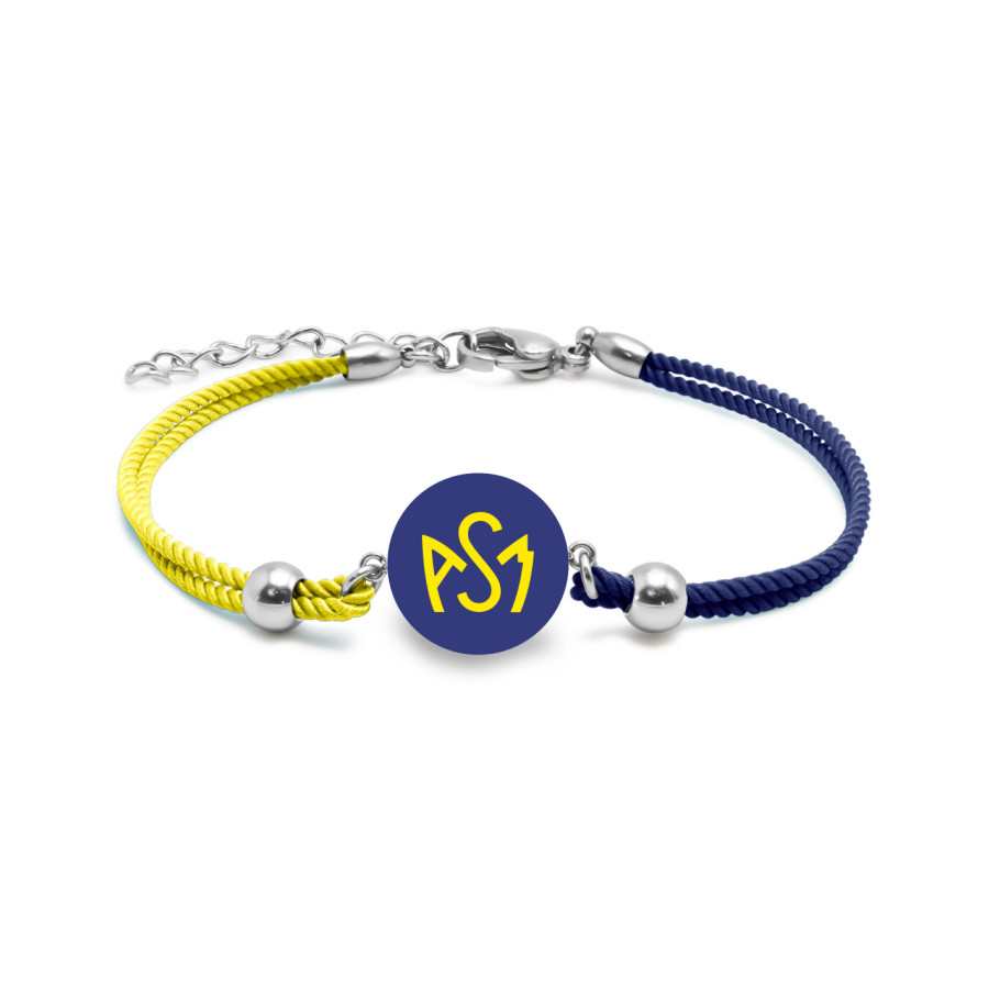 Bracelet ASM - coton bleu et jaune - Logo  jaune fond bleu – Bijoux Officiels ASM Clermont