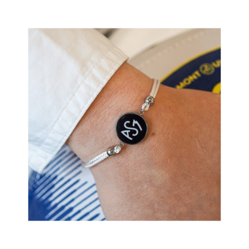 Bracelet ASM - coton blanc - Logo blanc fond noir – Bijoux Officiels ASM Clermont
